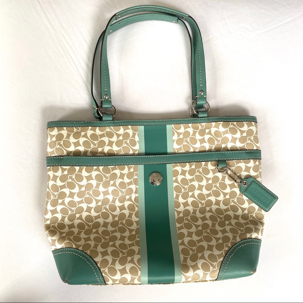 SALE ✅ Coach Signature Beige/Green Handbag
